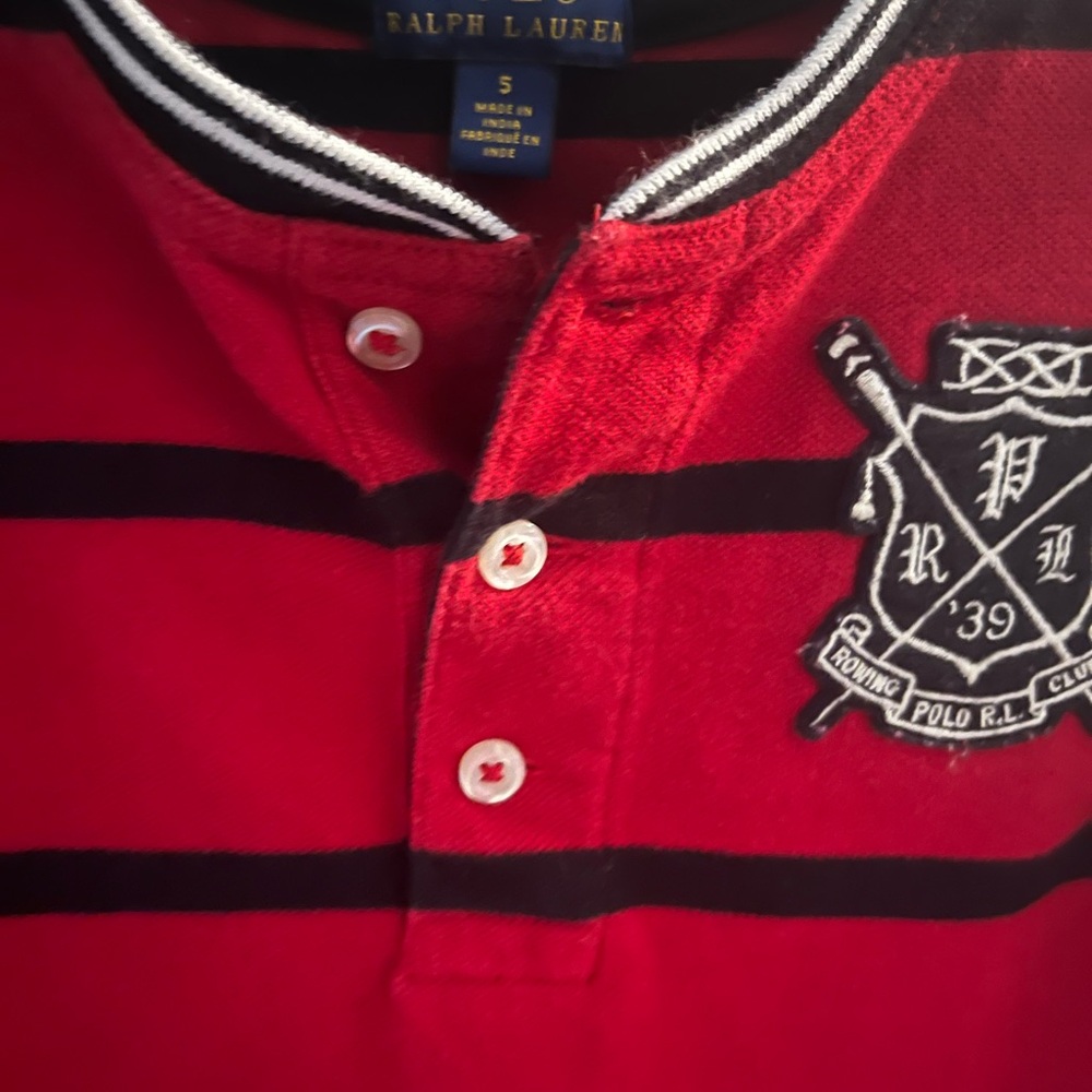 Polo Ralph Lauren Rowing Club boys size 5. Red and black long sleeve.